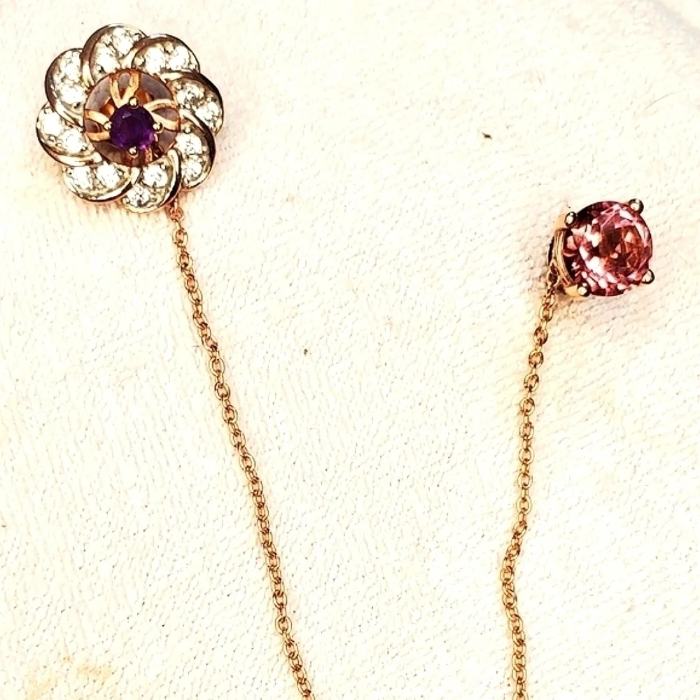 RG Plated Salmon Sorbet Quartz Amethyst Zircon Chain Earring